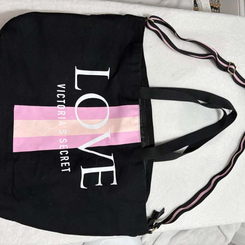 Victoria's Secret Love Black Canvas Tote Bag